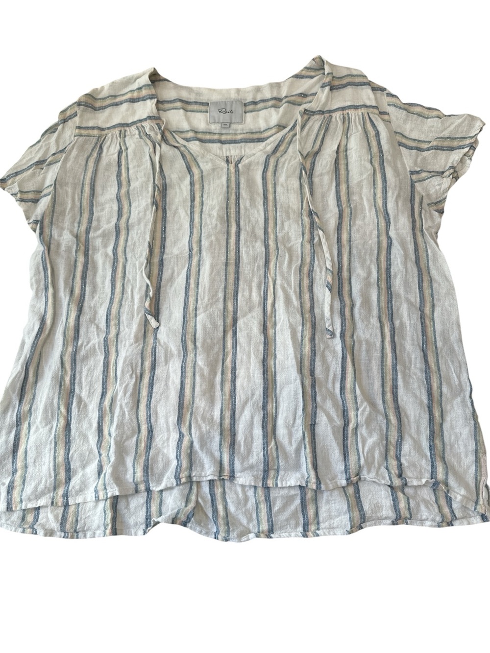 Rails Lightweight Striped Tie-Neck Peasant Top — Blue & White